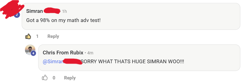 Simran: 98% in her Maths Adv test